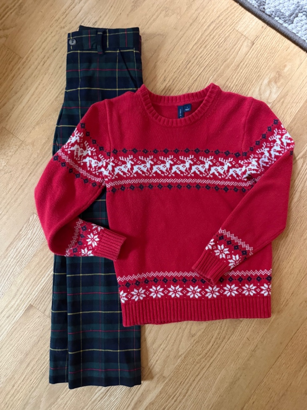 Janie and Jack Boys Size 7 seasonal outfit red sweater with classic plaid pants - Picture 2 of 4